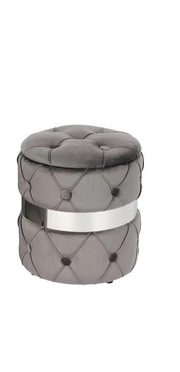 Pouf Contenitore Trapuntato in Velluto - Grigio Antracite e Argento
