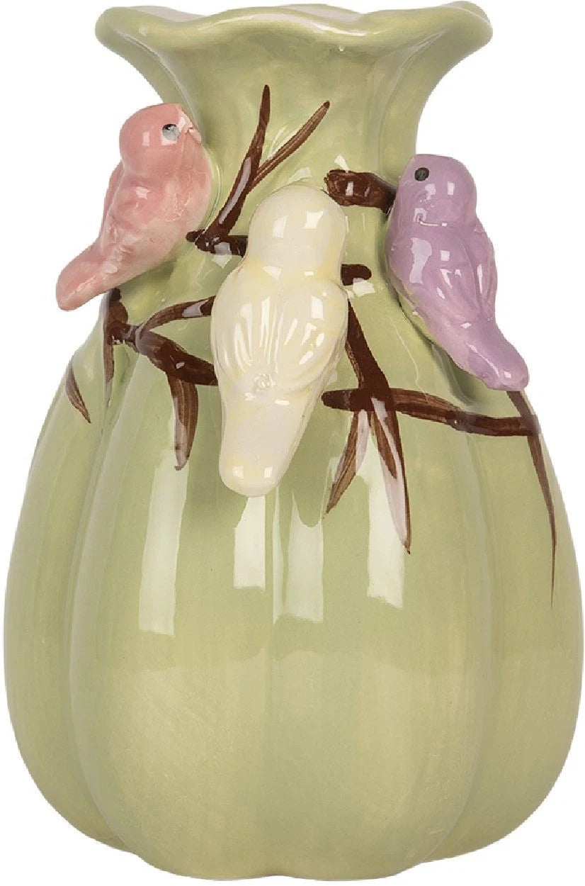 Vasetto in Ceramica Verde con Uccellini 10x14 h cm - Clayre e Eef