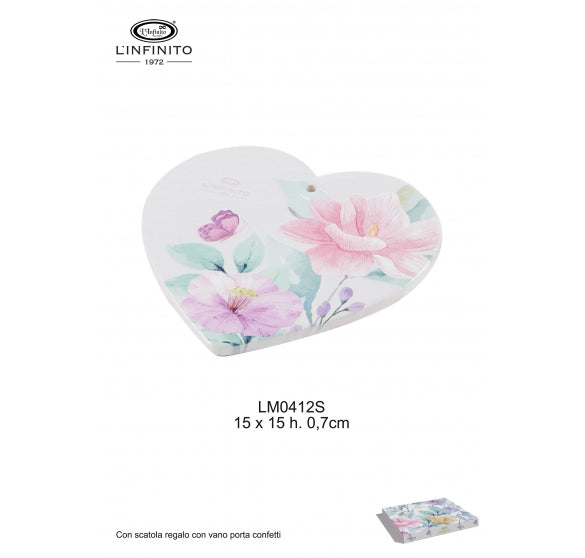 Sottopentola a Cuore in Porcellana con Fiori 15x15 cm - L'Infinito