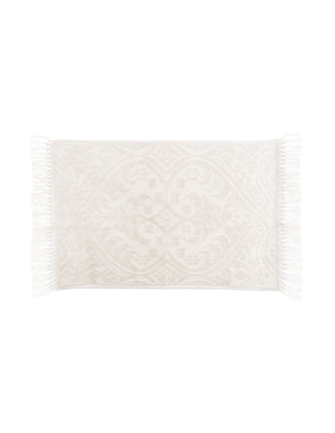 Tappeto Bianco Jacquard in Cotone con Nappe 50x80 cm - Blanc Mariclò
