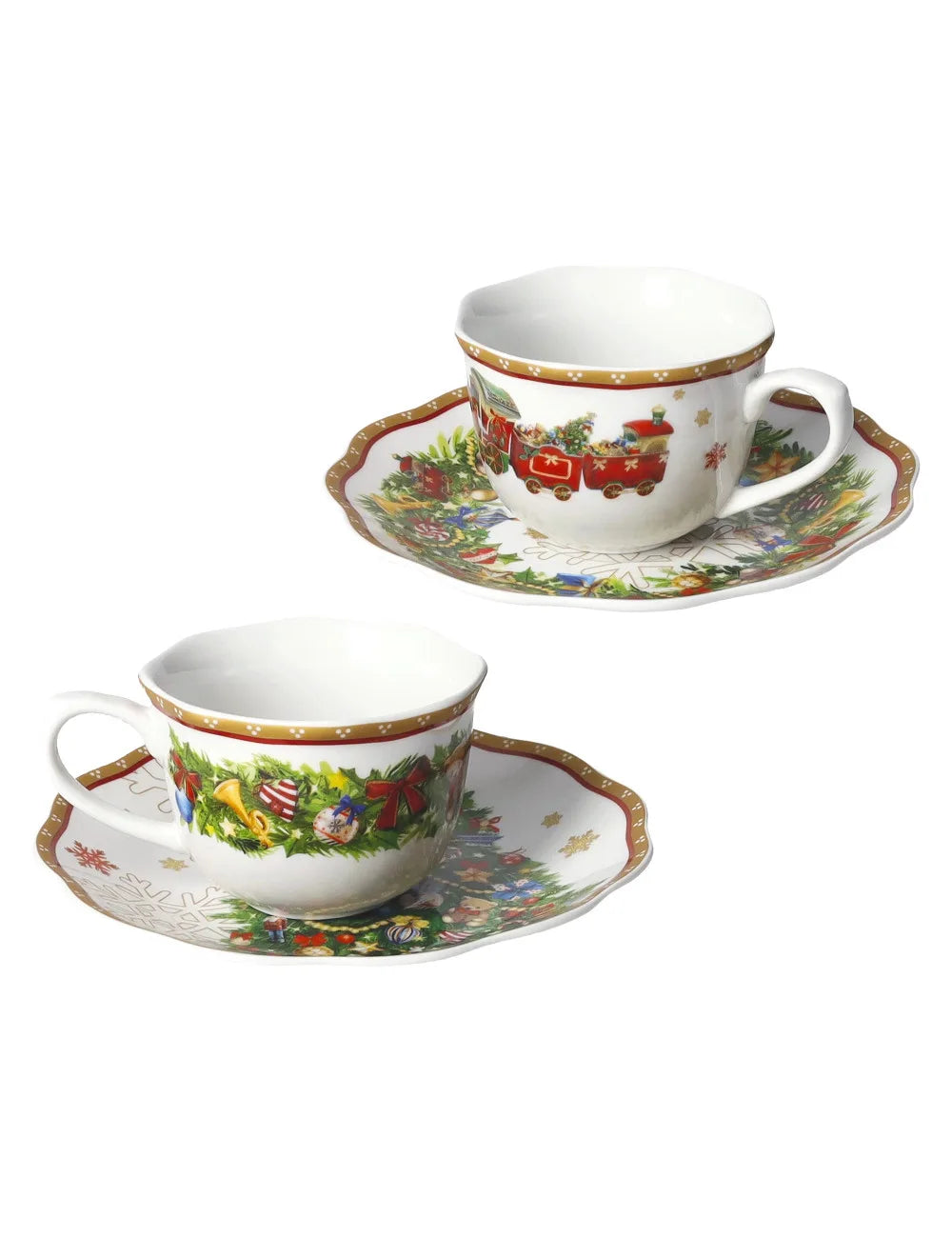 Set di Tazzine in Porcellana con Decoro Natalizio - Brandani