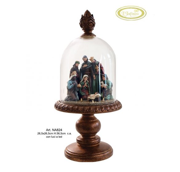 Teca in Vetro con Sacra Famiglia e Re Magi con Luci LED 56,5 cm - L'infinito