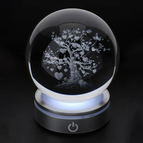 Sfera in Cristallo Illuminata Life Tree Crystal Planet Ø 10 cm - Hervit