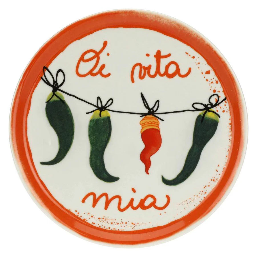 Piatto Pizza in Porcellana con Decoro Arancio e Frase "Oi Vita Mia" – Rose e Tulipani
