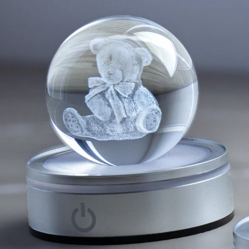 Sfera Crystal Planet Orsetto 3D con Base Argento 6 cm - Hervit