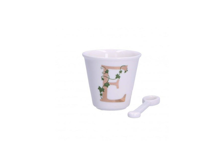 Bicchierino in Porcellana Bianca con Cucchiaino e Iniziale - La Porcellana Bianca
