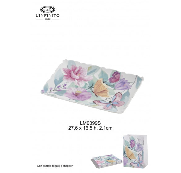 Vassoio in Porcellana con Decoro Floreale Smerlato 27.6 cm - L'infinito