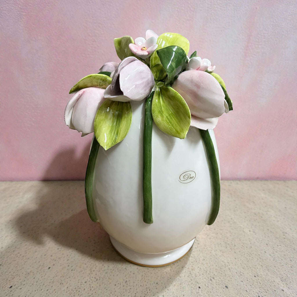 Elegante Uovo in Porcellana di Capodimonte con Fiori 3D 23 h cm - Dea Capodimonte